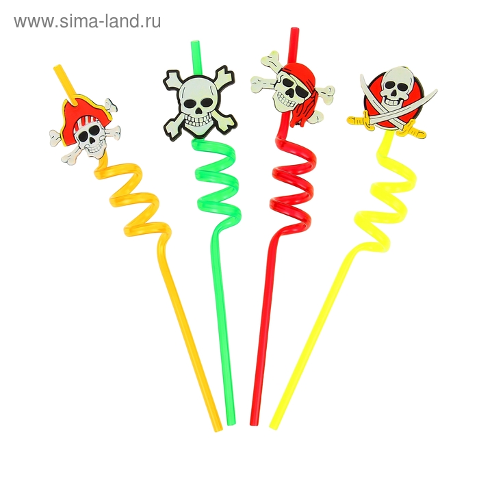 Трубочка для коктейля (набор 4 шт.) спираль «Пираты», МИКС - Фото 1