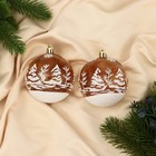 Ёлочные игрушки «Зимняя сказка», лес, шары новогодние, d=8 см, набор 2 шт., бело-коричневый - Фото 1