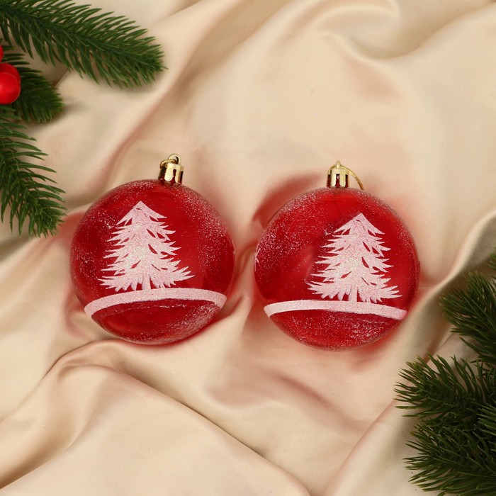 Ёлочные игрушки «Зимняя сказка», шары новогодние, d=8 см, набор 2 шт., бело-красный - Фото 1