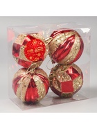 Ёлочные игрушки «Праздничный блеск», d=8 см, набор 4 шт., красно-золотой - Фото 3