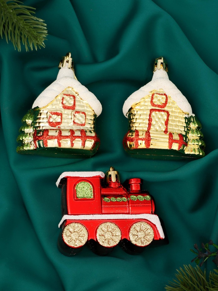 Ёлочные игрушки 3 шт. «Новогоднее ассорти» красный/золото - Фото 1