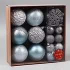 Ёлочные игрушки, набор 30 шт., «Торжество», d=7 и 3.5 см, снежинка-6.5 см, серебро/голубой - Фото 3