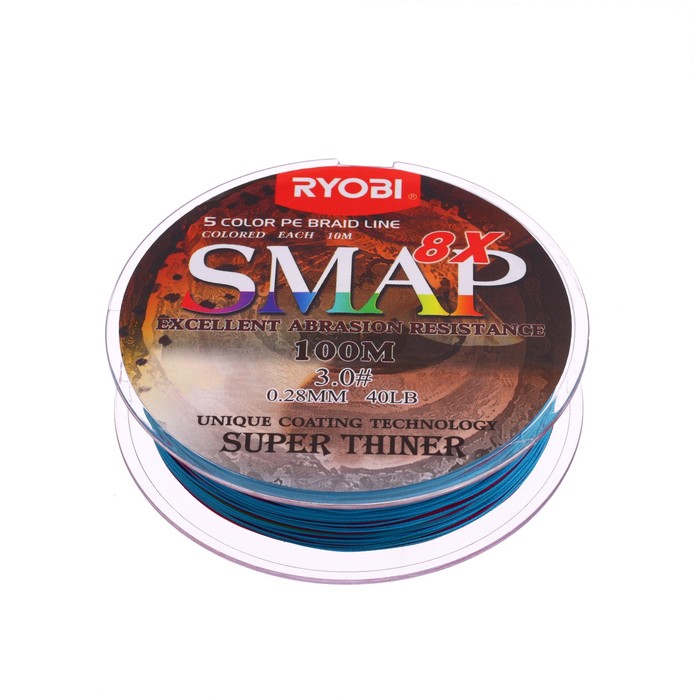 Шнур Ryobi SMAP PE8X, диаметр 0.285 мм, тест 18,1 кг, 100 м, Multi Colour