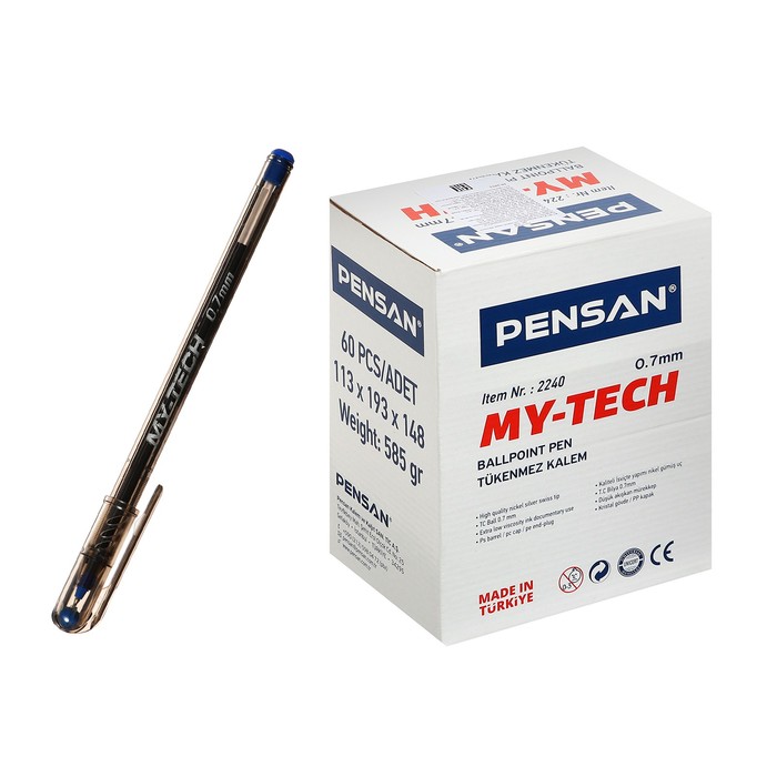 Ручка шариковая масляная Pensan My-Tech, узел-игла 0.7 мм, чернила синие + дисплей - Фото 1