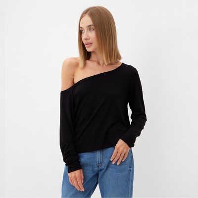 Лонгслив на одно плечо женский MINAKU: Basic line цвет черный, размер 50