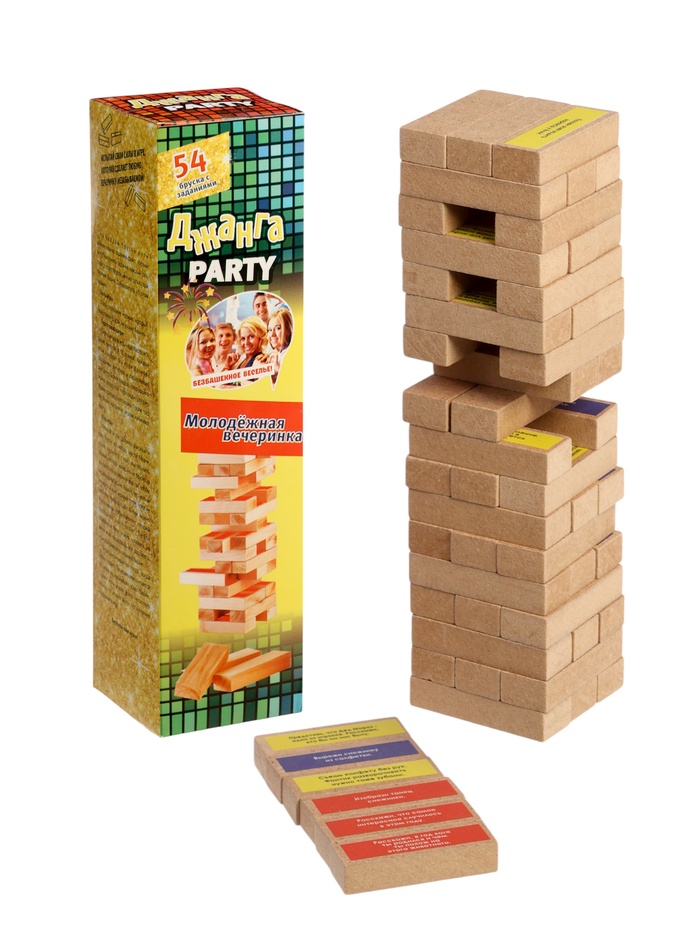 Падающая башня дженга, настольная игра «Вечеринка», 54 бруска с заданиями, 18+ - Фото 1