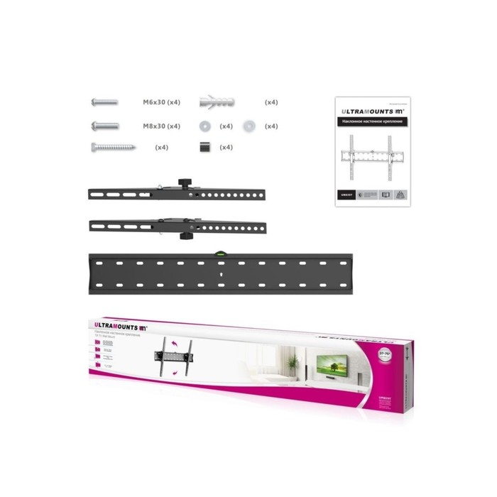 Кронштейн Ultramounts UM 839T, для ТВ, наклонный, 37-75", до 40 кг, 53 мм от ст, черный - фото 51436011