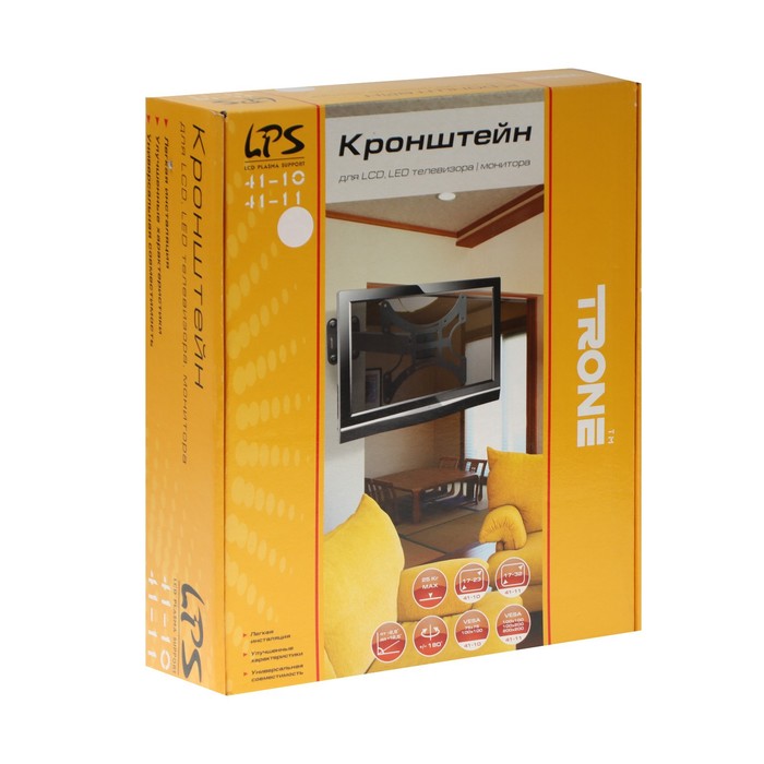 Кронштейн Trone LPS 41-11, для ТВ, наклонно-пов, 17"-32", до 25 кг,  70-283 мм, белый - фото 51436109