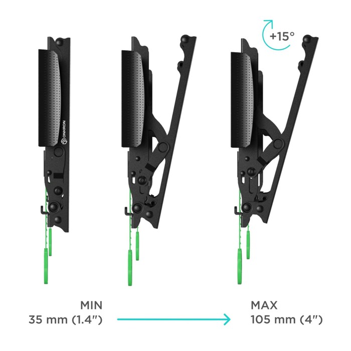 Кронштейн ONKRON TM4, для ТВ, наклонный, 17"-43", до 36.5 кг, 35-105 мм от стены, черный - фото 51436136