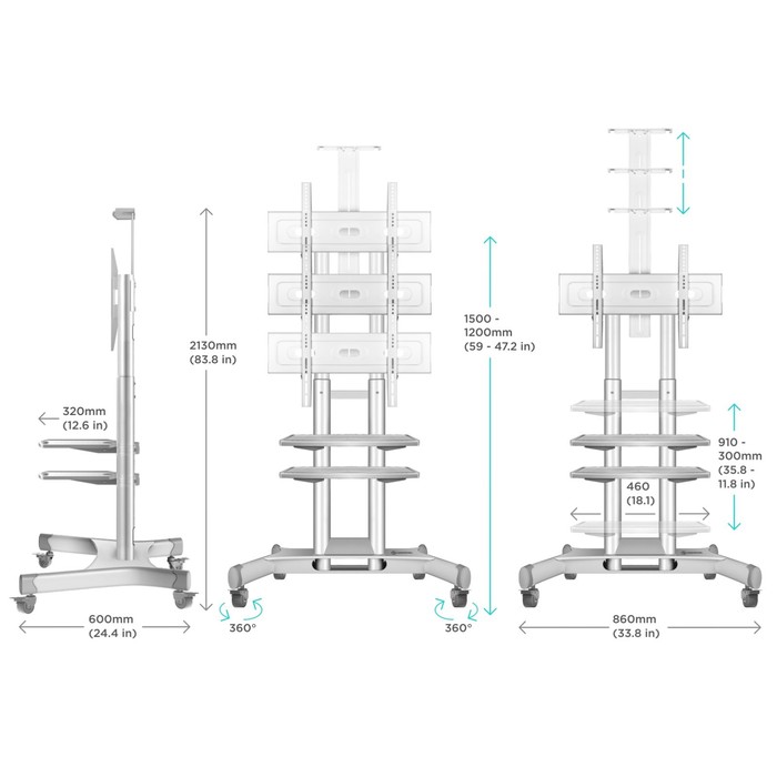 Стойка для ТВ ONKRON TS1552, напольная, 40"-70", 120-150 мм от стены, 60,5 кг, белая - фото 51436169