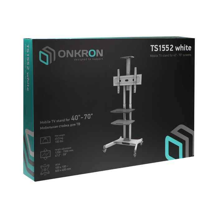 Стойка для ТВ ONKRON TS1552, напольная, 40"-70", 120-150 мм от стены, 60,5 кг, белая - фото 51436173