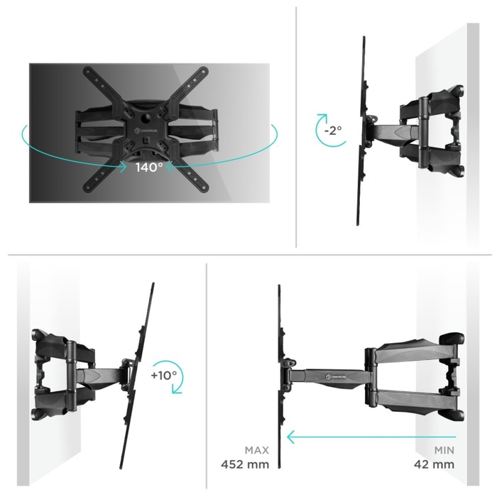 Кронштейн ONKRON M5, для ТВ, наклонно-поворотный, 37"-70", 42-452 мм от стены, белый - фото 51436176