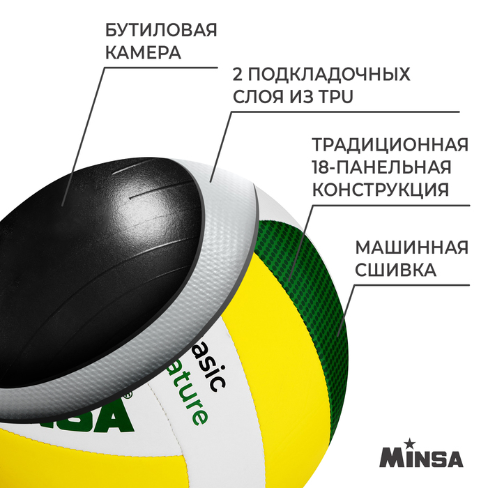 Мяч волейбольный MINSA Basic Nature, TPU, машинная сшивка, размер 5