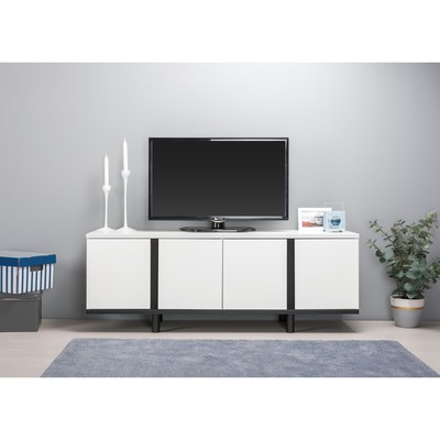 Тумба под ТВ Квадро 13.276, 1360×400×500, цвет белый шагрень / чёрный