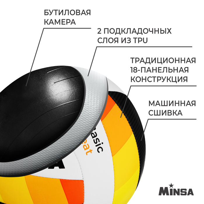 Мяч волейбольный MINSA Basic Heat, TPU, машинная сшивка, размер 5