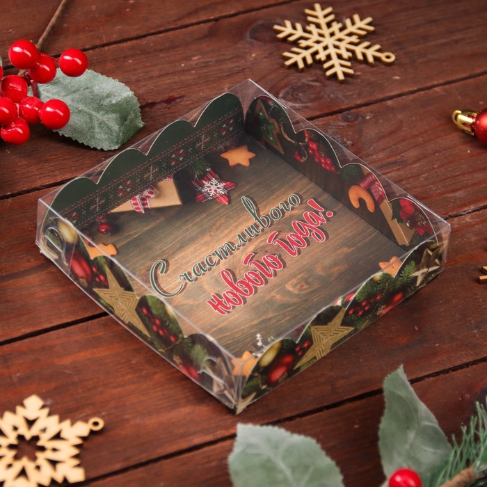 Коробка для печенья "Новогодние украшения", 12 х 12 х 3 см - Фото 1