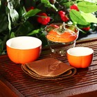 Набор для чайной церемонии керамический «Тыква», 5 предметов: гайвань 200 мл, малая чаша 60 мл, большая чаша 210 мл, тряпка, сумка, посуда для Хэллоуина, цвет оранжевый - фото 23103823