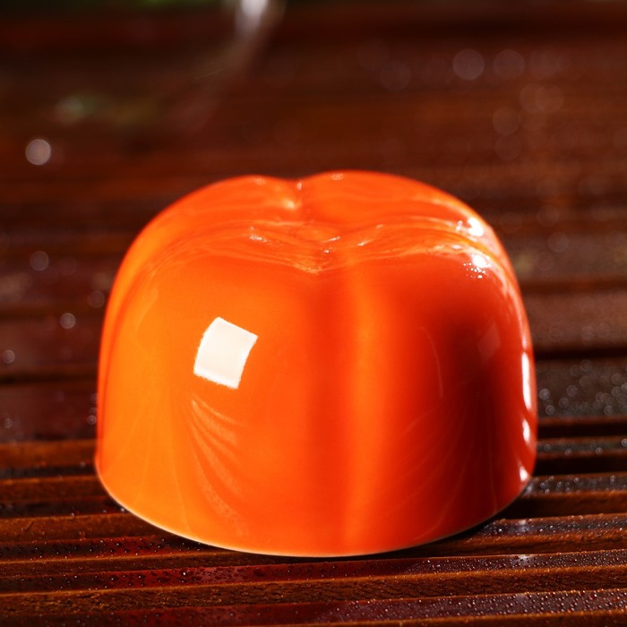 Набор для чайной церемонии керамический «Тыква», 5 предметов: гайвань 200 мл, малая чаша 60 мл, большая чаша 210 мл, тряпка, сумка, цвет оранжевый