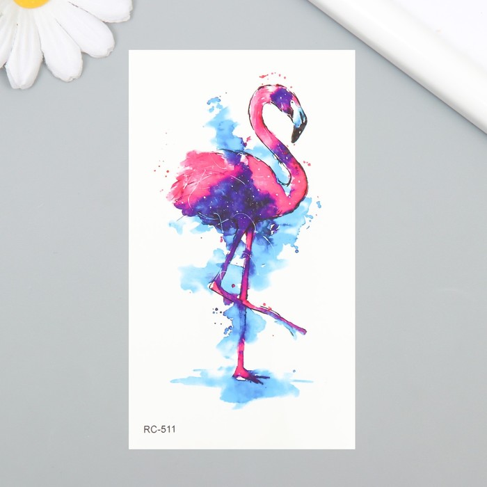 Татуировка на тело цветная "Фламинго. Акварель" 6х10,5 см - Фото 1