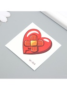 Переводная тату цветная «Сердце с лейкопластырем», временная татуировка, 6×6 см - Фото 4