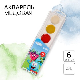 Краски акварельные "Крош и Ежик", 6 цветов, без кисти, Смешарики 9627344