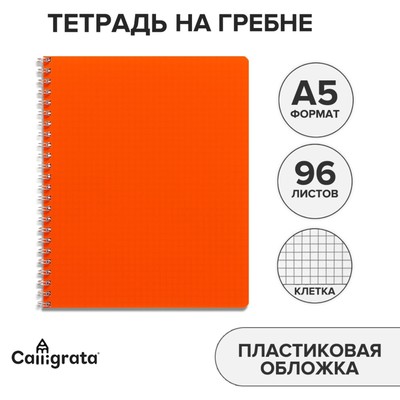 Тетрадь на гребне A5 96 листов в клетку "Оранжевая", пластиковая обложка, блок офсет