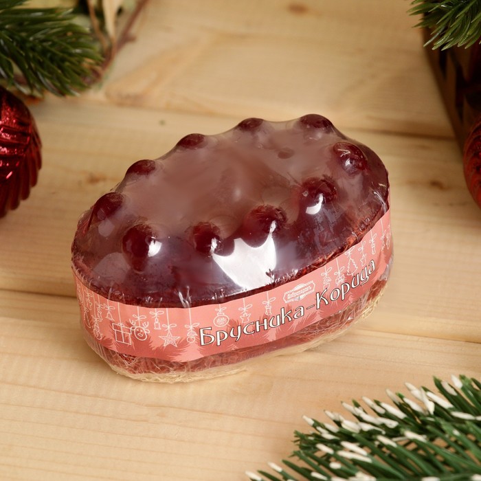 Массажное мыло с люффой "Брусника - Корица" 100 г - Фото 1