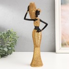 Сувенир полистоун "Африканка с плетёным кувшином" золото 28х11х5,5 см - фото 319959146