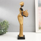 Сувенир полистоун "Африканка с круглым плетёным кувшином" золото 33х9,5х9,5 см - фото 22648611