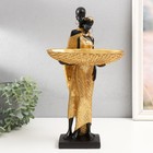 Сувенир полистоун подставка "Африканская пара с плетёной корзиной" золото 37х20х8 см - фото 319959175