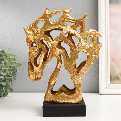 Сувенир полистоун бюст "Голова коня - Ажур" золото 9,7х19х26 см