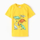 Футболка для мальчика"Динозавры у вулкана", цвет жёлтый , рост 104-110 см - фото 10990682