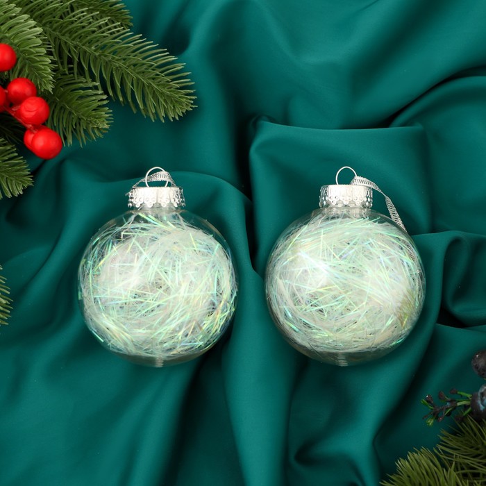 Ёлочные игрушки «Сияние», шары новогодние, d=8 см, набор 2 шт., перламутр - Фото 1