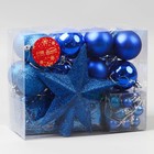 Ёлочные игрушки «Звёздное небо», новогодние, набор 54 шт., мишура 2.5 см, синий - Фото 2