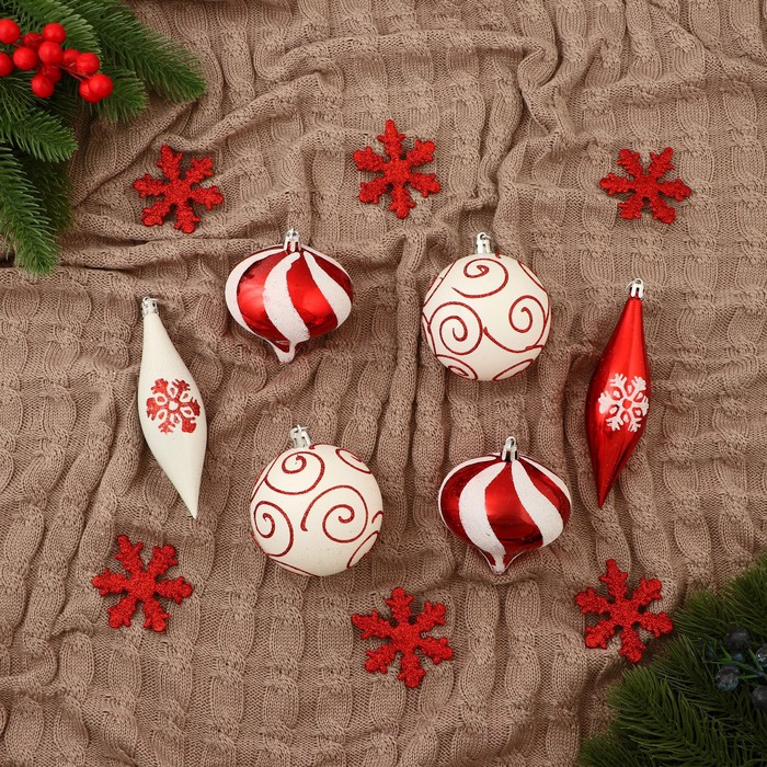 Ёлочные игрушки «Морозный день», новогодние, набор 22 шт., узоры, красно-белый - Фото 1
