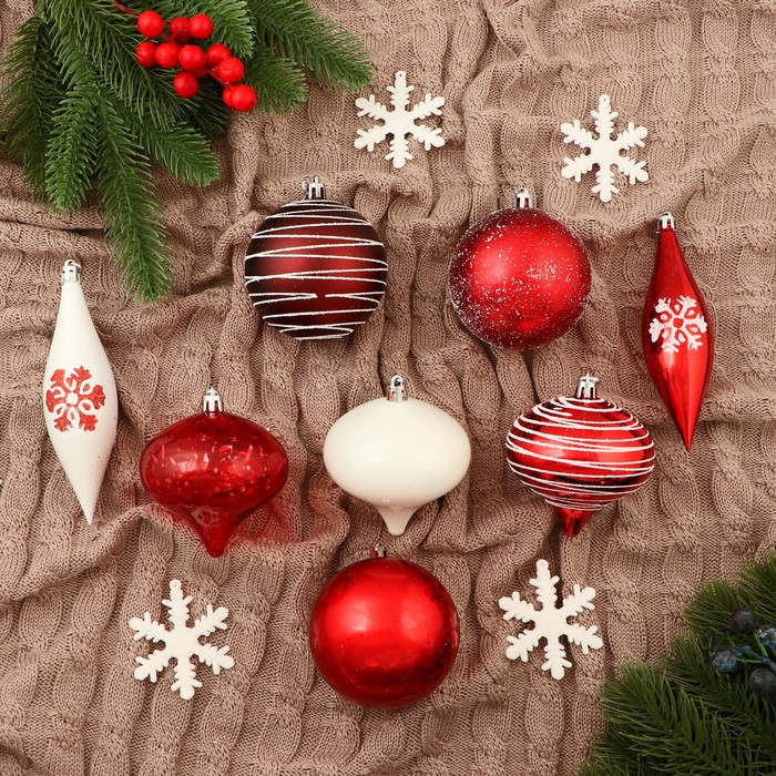 Ёлочные игрушки «Морозный день», шары новогодние, 22 шт., красно-белый - Фото 1