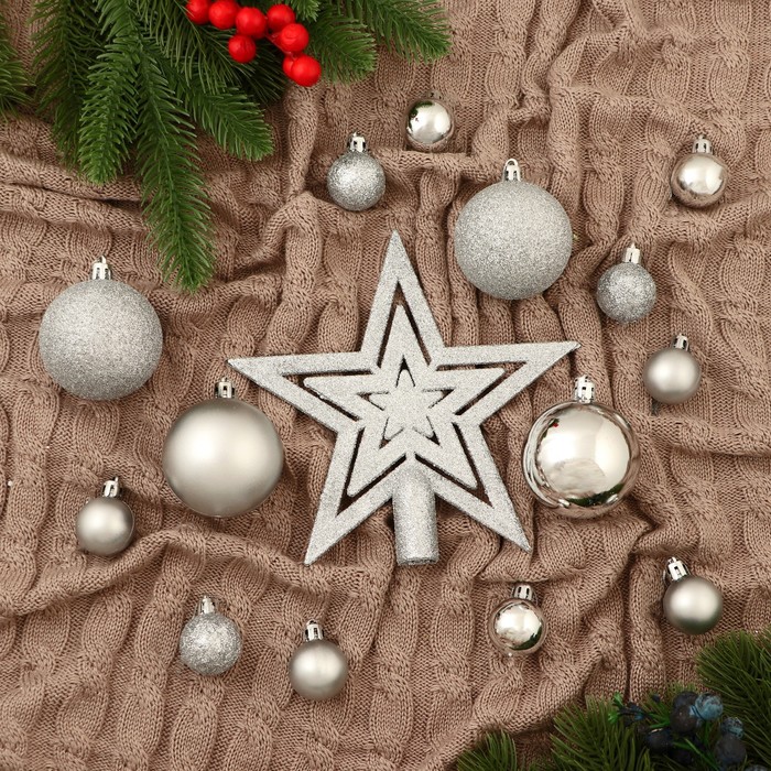 Ёлочные игрушки «Звёздный вечер», шары новогодние, набор 22 шт., серебристый - Фото 1