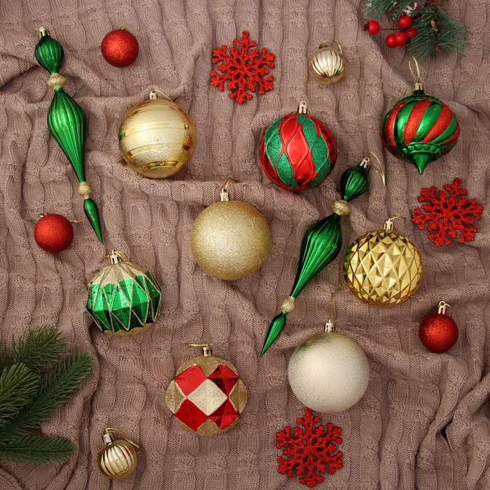 Ёлочные игрушки «Ассорти», новогодние, набор 42 шт., красный/зелёный - Фото 1