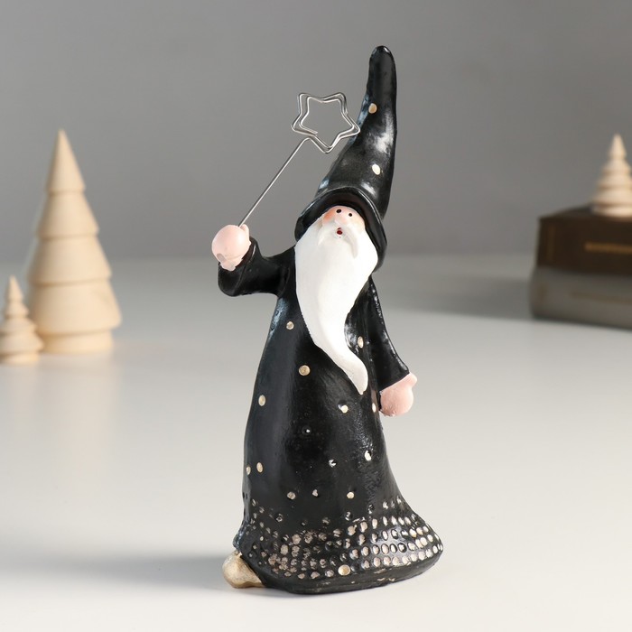 Фигурка-держатель для записок «Дед Мороз в чёрном наряде в горох», 8.1×5.3×18.2 см - Фото 1