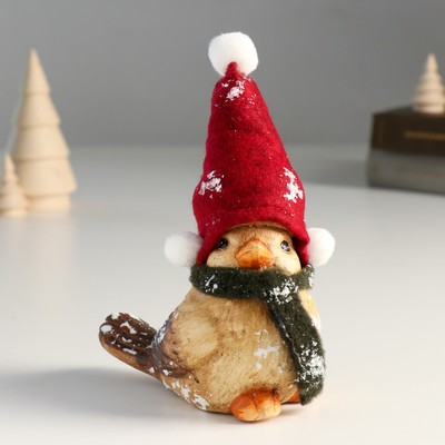 Фигурка керамика «Воробышек в шапке-колпаке и шарфике», 11×6.5×10 см