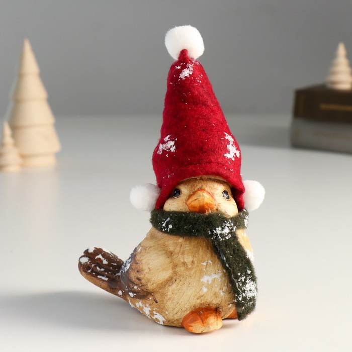 Фигурка керамика «Воробышек в шапке-колпаке и шарфике», 11×6.5×10 см - Фото 1