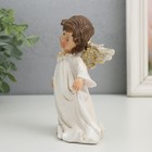 Сувенир полистоун "Ангелочек в бежевом платье с рюшами" золотые крылья 5х8,5х13,5 см - фото 22705891
