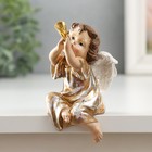 Сувенир полистоун "Ангел в золотистом платье, играет на дудке, сидит" 6,5х8,5х12,5 см - фото 10912004