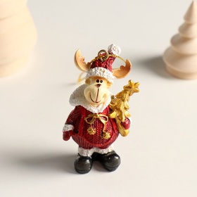 Фигурка-подвеска полистоун «Лосик в вязаном наряде, ёлка/подарок», ёлочная игрушка, золото, 4.5×3×6.5 см, МИКС