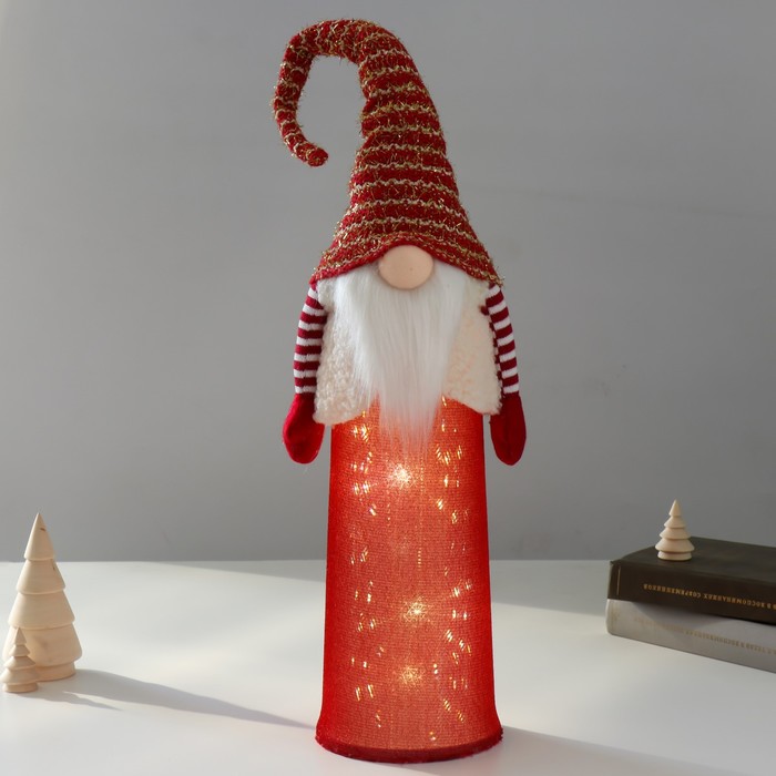 Кукла интерьерная свет &quot;Дед Мороз красный в белом жилете&quot; 18х12х65 см