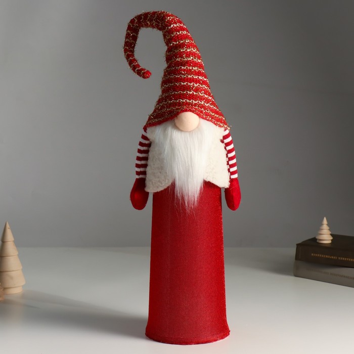 Кукла интерьерная свет "Дед Мороз красный в белом жилете" 18х12х65 см - фото 1907815229