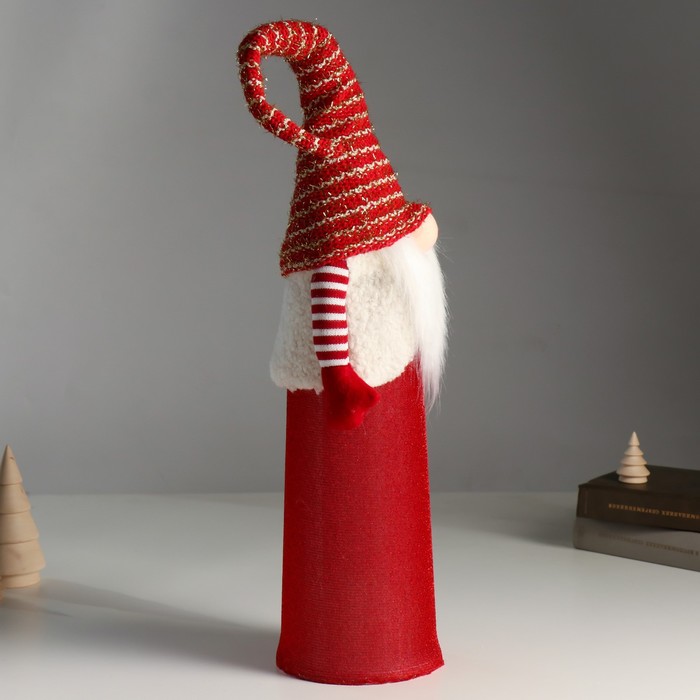 Кукла интерьерная свет "Дед Мороз красный в белом жилете" 18х12х65 см - фото 1907815230
