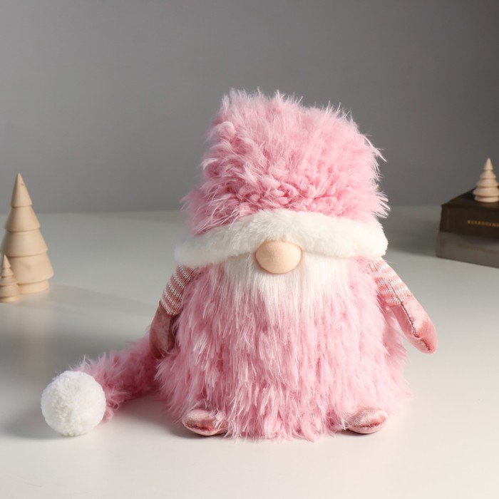 Кукла интерьерная свет "Дед Мороз в розовой шубке и длинном колпаке" 20х20х25 см