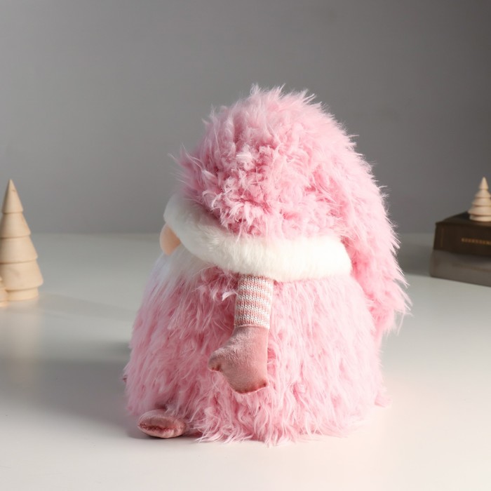 Кукла интерьерная свет "Дед Мороз в розовой шубке и длинном колпаке" 20х20х25 см - фото 1907815241
