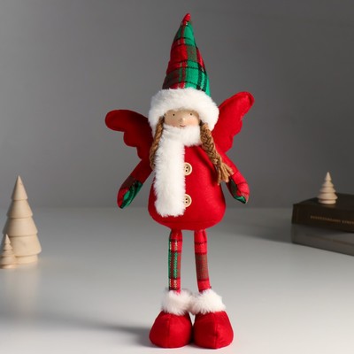 Интерьерная кукла текстильная «Ангелочек в красном наряде, клетчатый колпак», 16×7×40 см